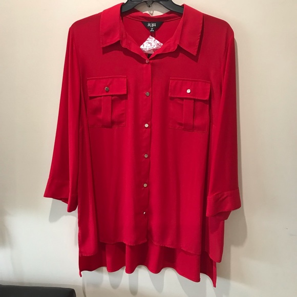 slim factor by investment women plus High Low-top/blouse/button down shirt/3X/ - Picture 2 of 9